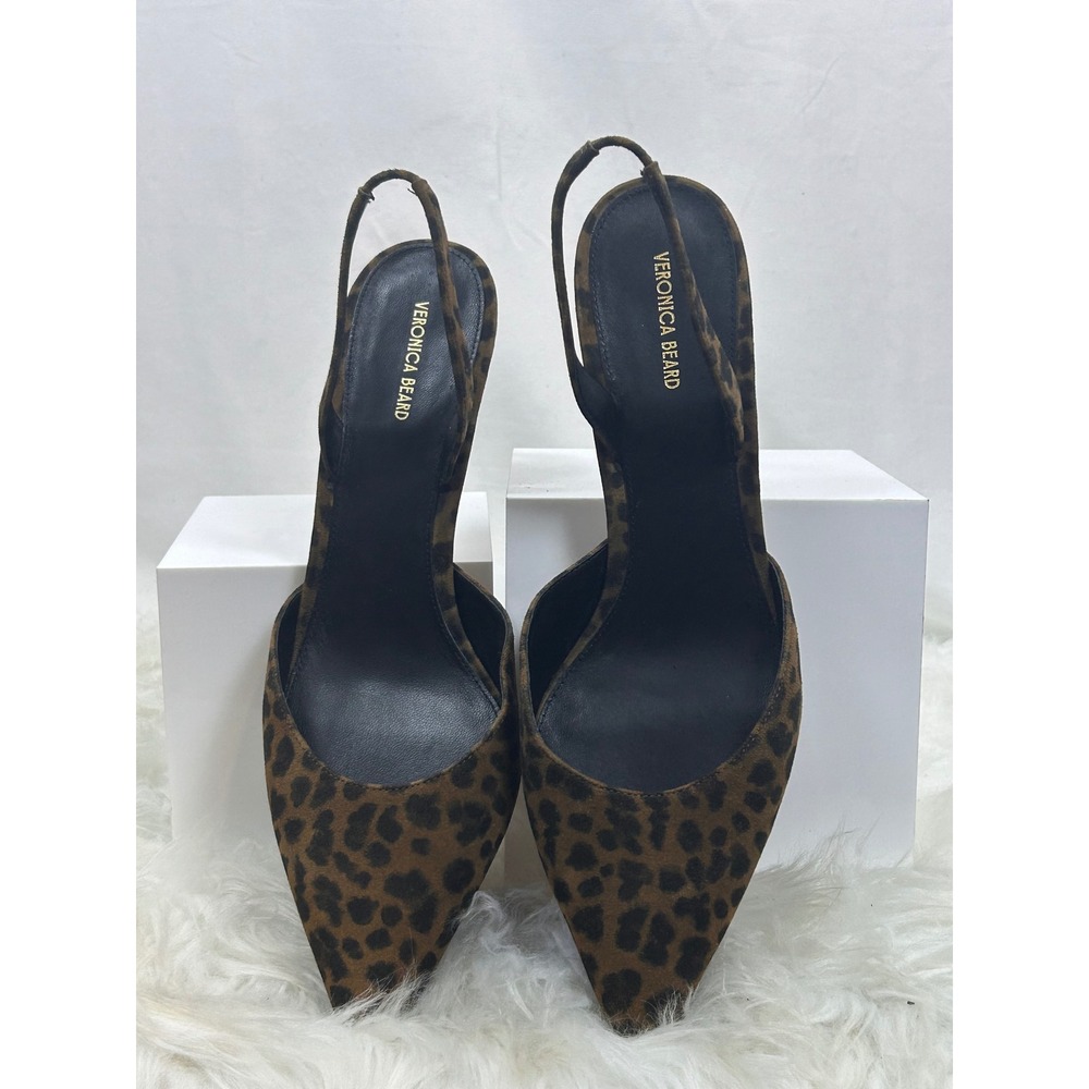 Veronica Beard Slingback Pumps Womens 12M Leopard Suede Excellent Kitten Heel
